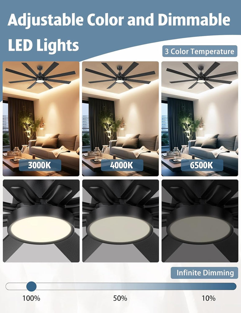 72" Ceiling Fan with LED Light and Remote - Black and Brown