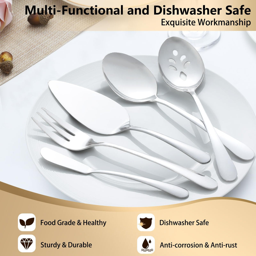 65-Piece Silverware Set with Serving Utensils - Mirror Polished Stainless Steel Flatware Set for 12, Elegant Dining
