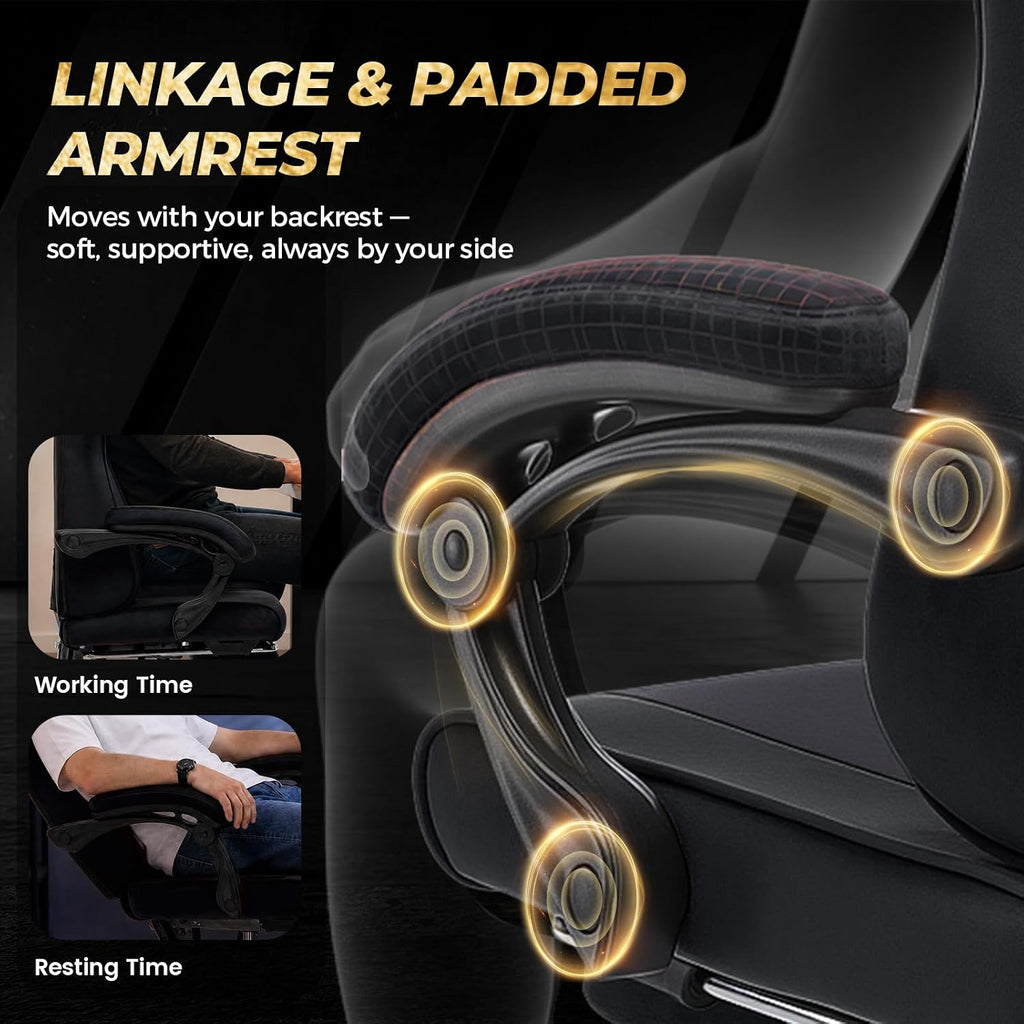 Video Gaming Chair Fabric, Ergonomic Computer Chair with Footrest and Pocket Spring Cushion, Height Adjustable Video