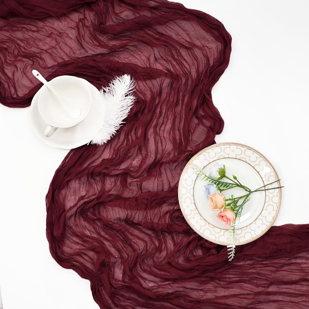 12 Pack Burgundy Fall Cheesecloth Table Runner 17 x 108 Inch