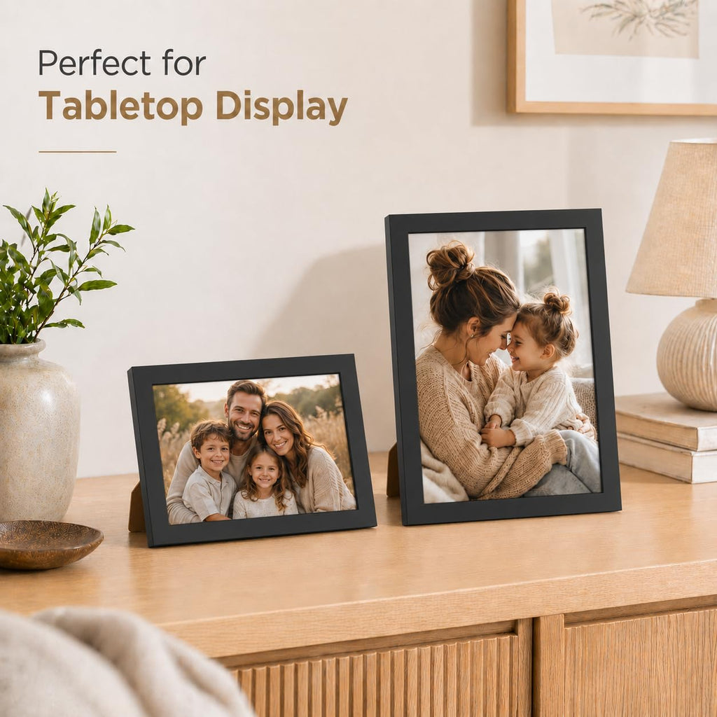 8x12 Picture Frame Set of 4 Black for Wall Hanging or Tabletop- Wall Mounting Horizontally or Vertically, 8 x 12 Wall