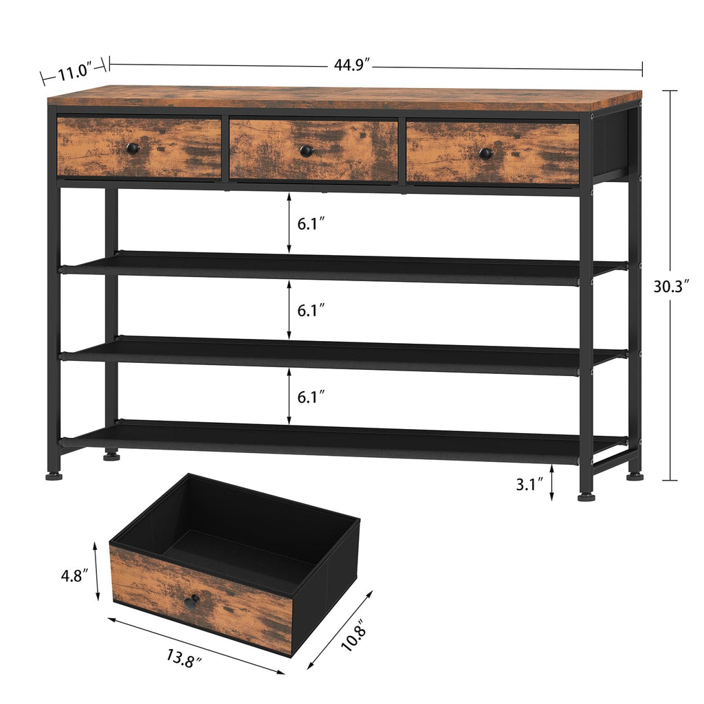 4 Tier Shoe Rack with 3 Drawers & 3 Oxford Fabric Shelves, Holds 15-18 Pairs, Metal Shoe Storage with Wood Top, Shoe