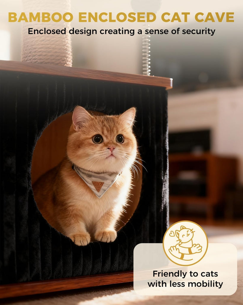 30" Small Cat Tree, Wood Cat Tower with Sisal Scratching Posts