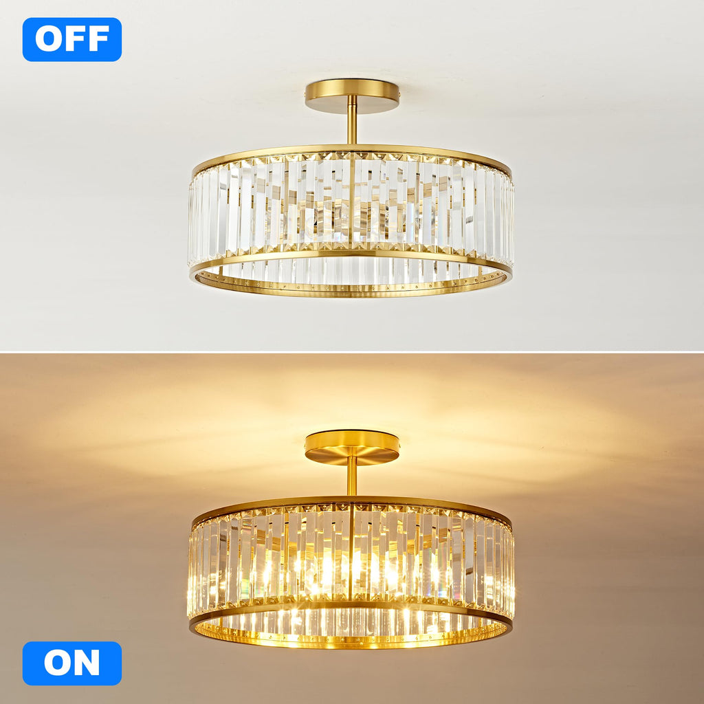 19.7" Modern Crystal Chandeliers Semi Flush Mount Ceiling Light, Large Round Crystal Chandelier Ceiling Lights