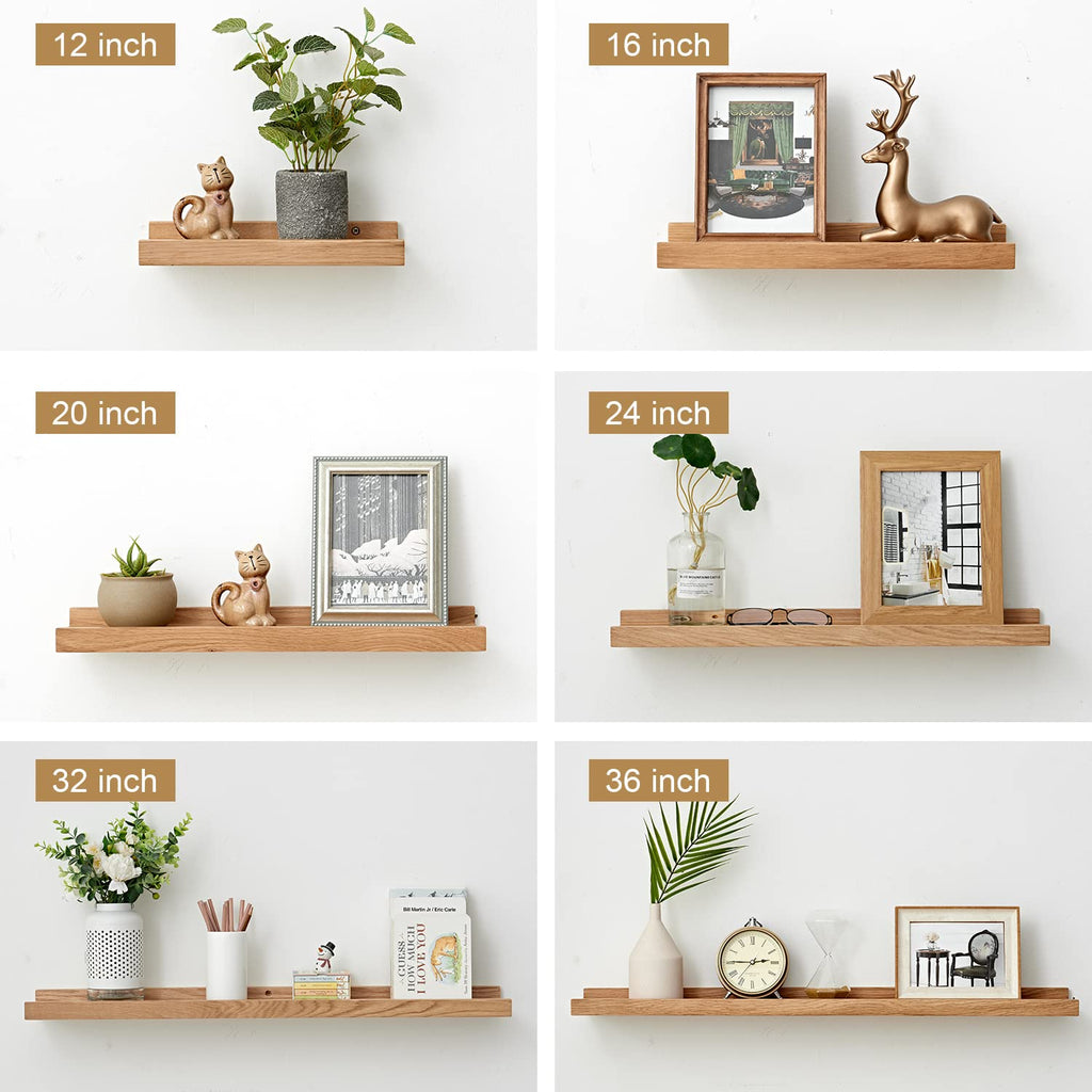 Oak Floating Shelves - Natural Wood Wall Mounted Display Picture Ledge - Wall Shelf - Storage Shelf 4x20 Inch