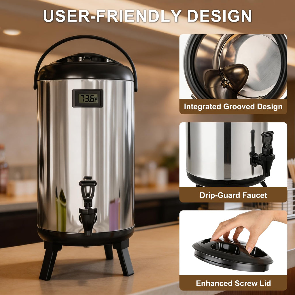 2 Pack Insulated Beverage Dispenser, 3.2 Gallon/12 L Stainless Steel Drink Dispenser with Spigot & Temp Display