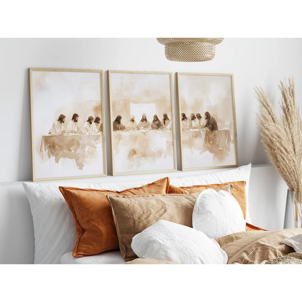 Jesus Wall Art Set of 3 Last Supper Wall Decor Christian Canvas Wall Art Religious Pictures Bible Renaissance