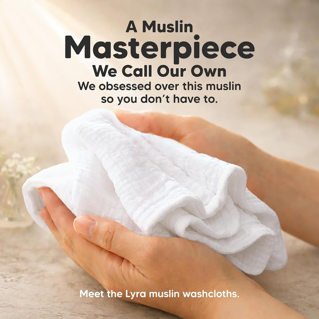 10pk Muslin Baby Washcloths for Newborn, 12x12 Soft Absorbent (Soft White)