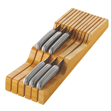 Knife Drawer Organizer 16 Slot In-Drawer Knife Block Holder, Bamboo