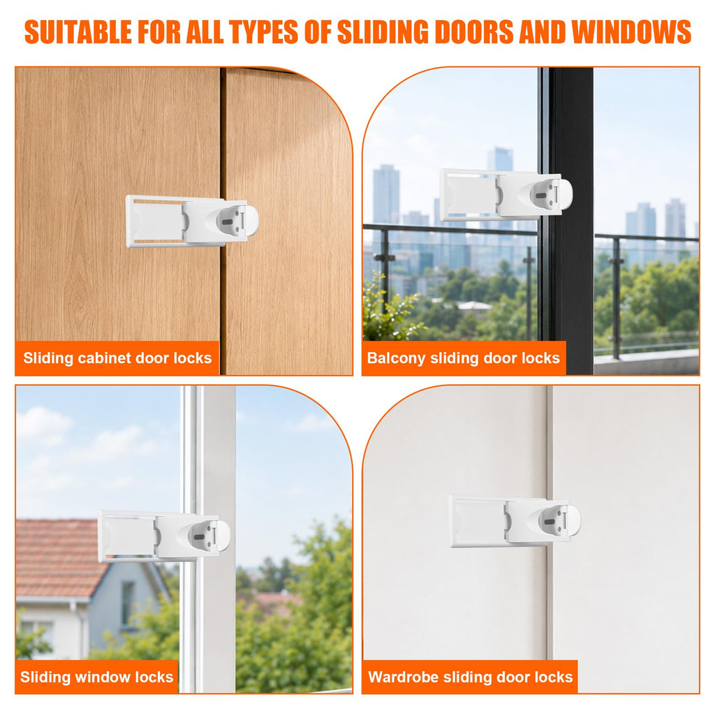 6pcs Sliding Door Child Lock, ABS No Drill Adhesive Safety Patio Kid Lock