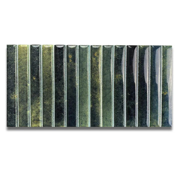 Scandia Glossy Forest Green 4.5x9 Ribbed Porcelain Wall Tile, 3D KitKat Fluted Decorative Tile Backsplash, Bathroom