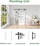 32x80 White Glass Barn Door with 5.5FT 66inch Sliding Doors Hardware Kit Included & Handle,PVC Surfa