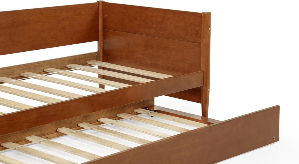 Mid-Century Modern Daybed & Trundle/Solid and Manufactured Wood/Panel Headboard/No Box Spring Needed/Foundation has
