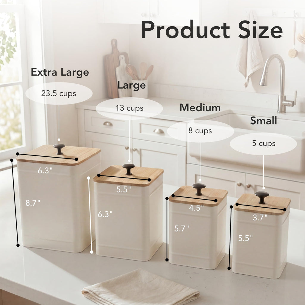 Kitchen Canisters, Airtight Canister Sets Counter, Kitchen Canisters for Countertop Set of 4, Coffee Tea Sugar Flour