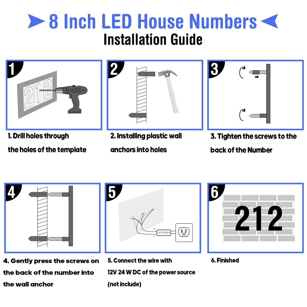 Backlit LED Home Address Numbers, 8 Inch House Numbers, Stainless Steel Hand-Polished Waterproof Address Signs
