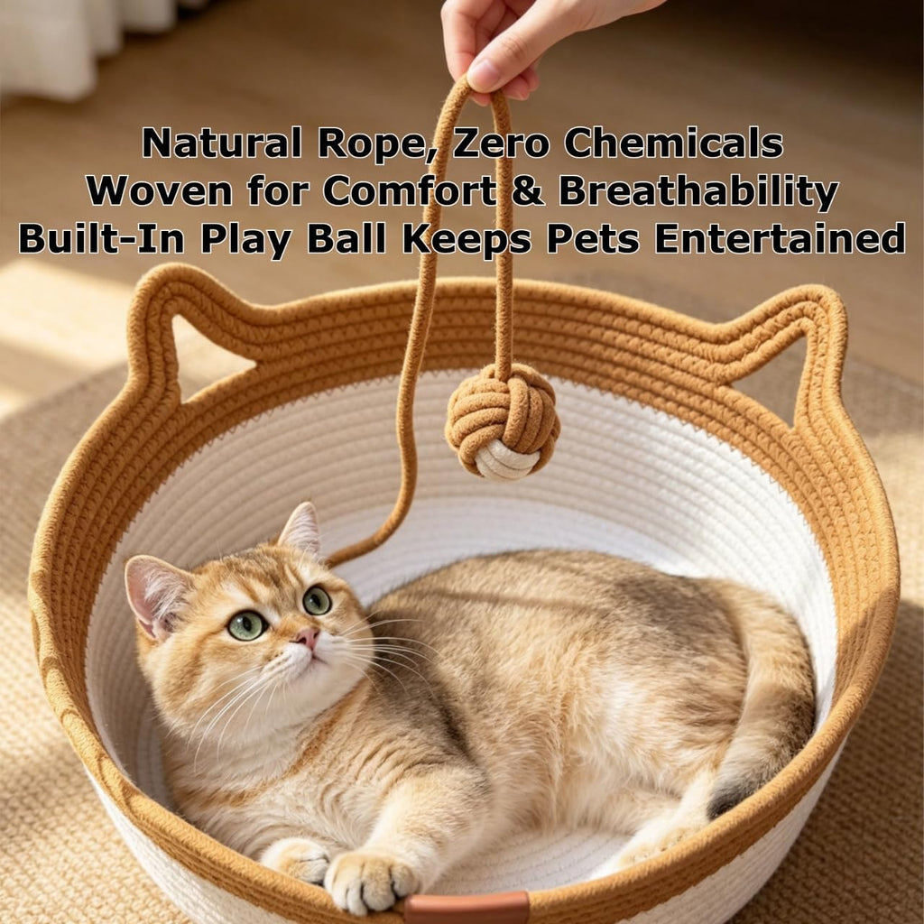 Instinct Basket for Cats, Handwoven cat Basket, Scratch Resistant cat Bed (Large, with Mat)