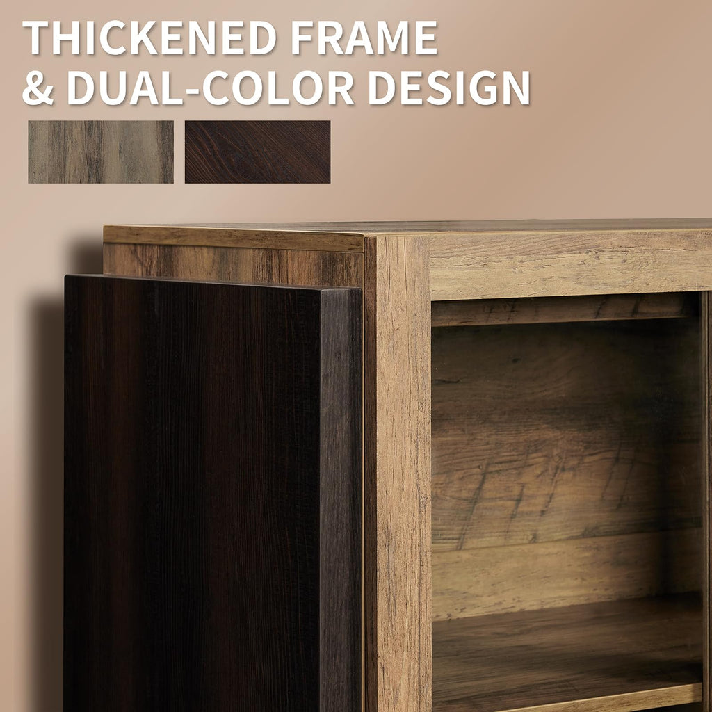 64" Sideboard Buffet Cabinet with Glass Doors & LED Lights, Brown