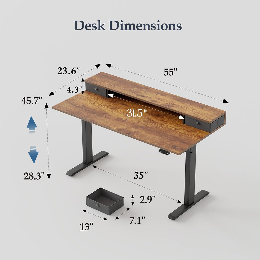 55 x24 Inch Electric Standing Desk with Drawers, Adjustable Height Small Sit Stand Desk , Compact Computer