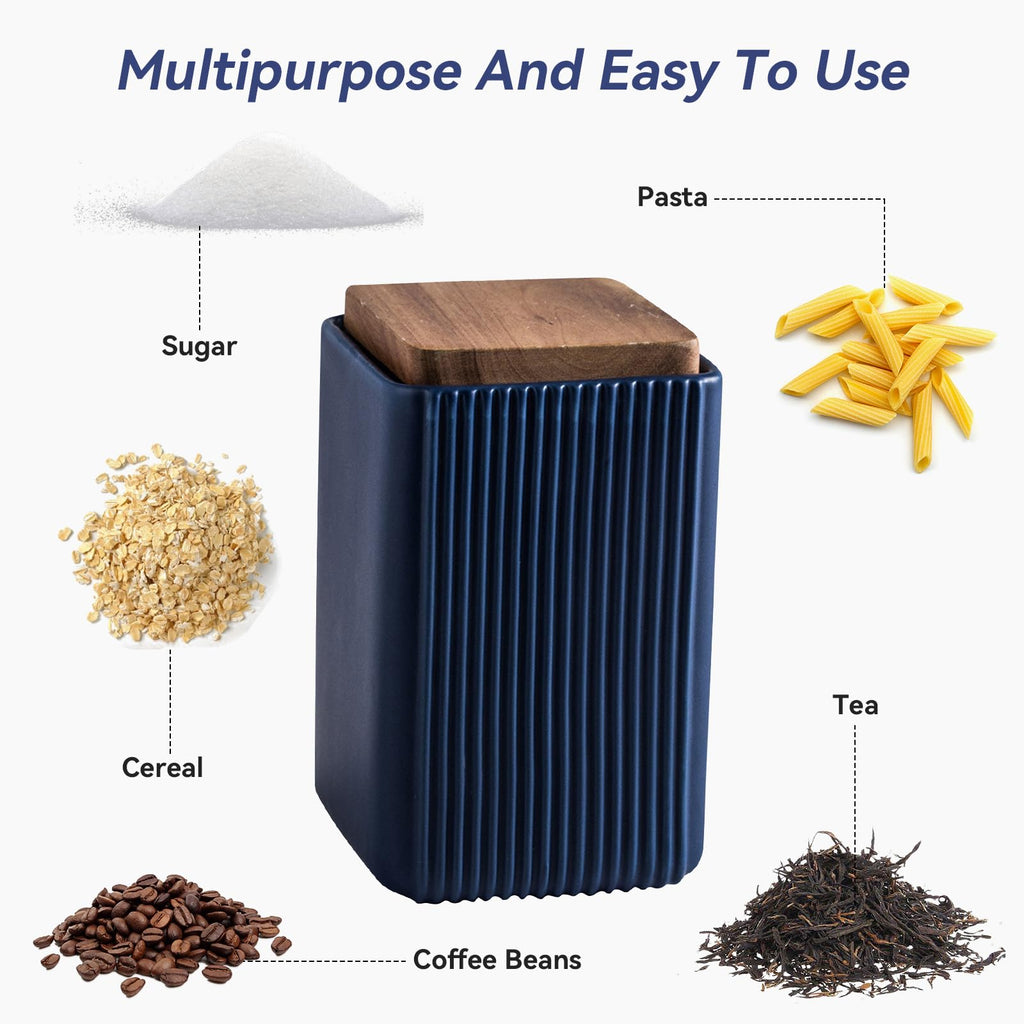 Ceramic Storage Jars Modern Airtight Coffee Canisters With Lid (Blue, Large size, 17cm*10cm)