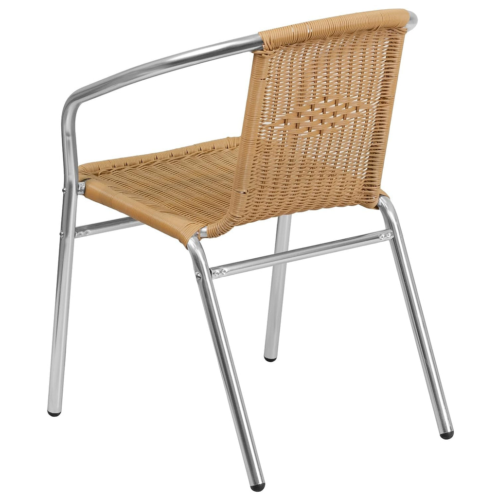 Lila 4 Pack Commercial Aluminum and Beige Rattan Indoor-Outdoor Restaurant Stack Chair