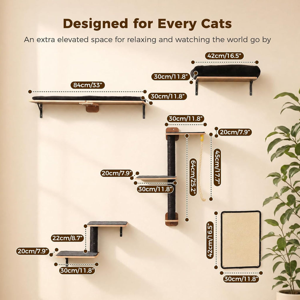 Cat Wall Shelves, Modern Cat Wall Furniture with Sisal Posts