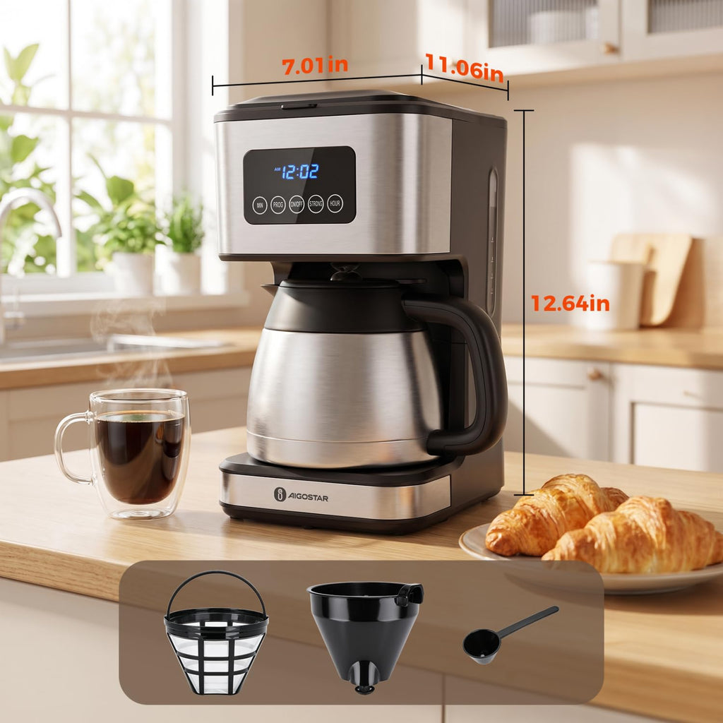 Programmable Coffee Maker with Thermal carafe, Black & Silver