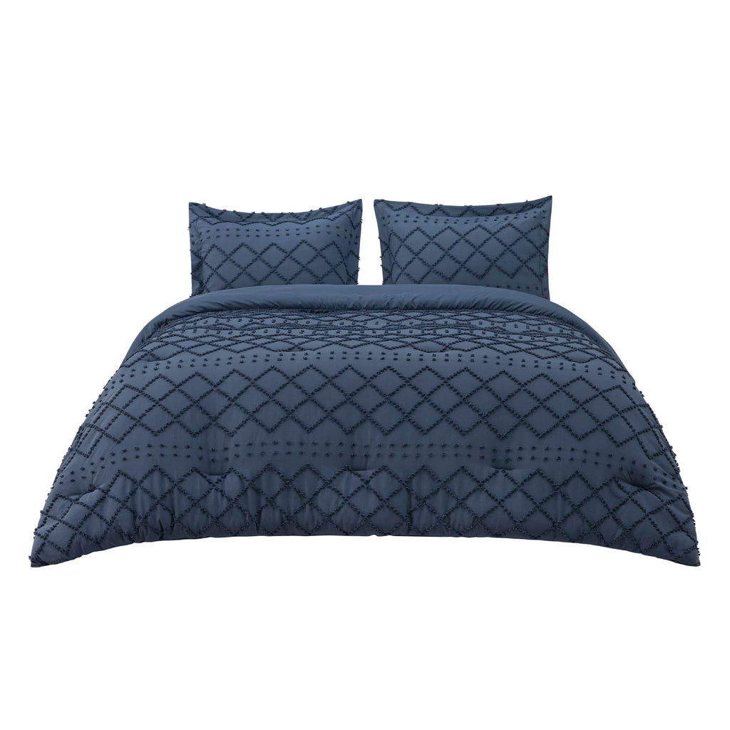 Boho Tufted Navy Comforter Set, Oversized