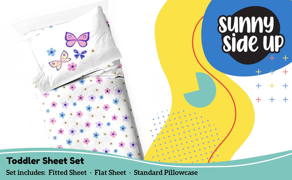 Flutter Toddler Sheet Set - 3 Piece Toddler Bedding Set Includes Pillow Cover - Super Soft Floral Microfiber Sheets