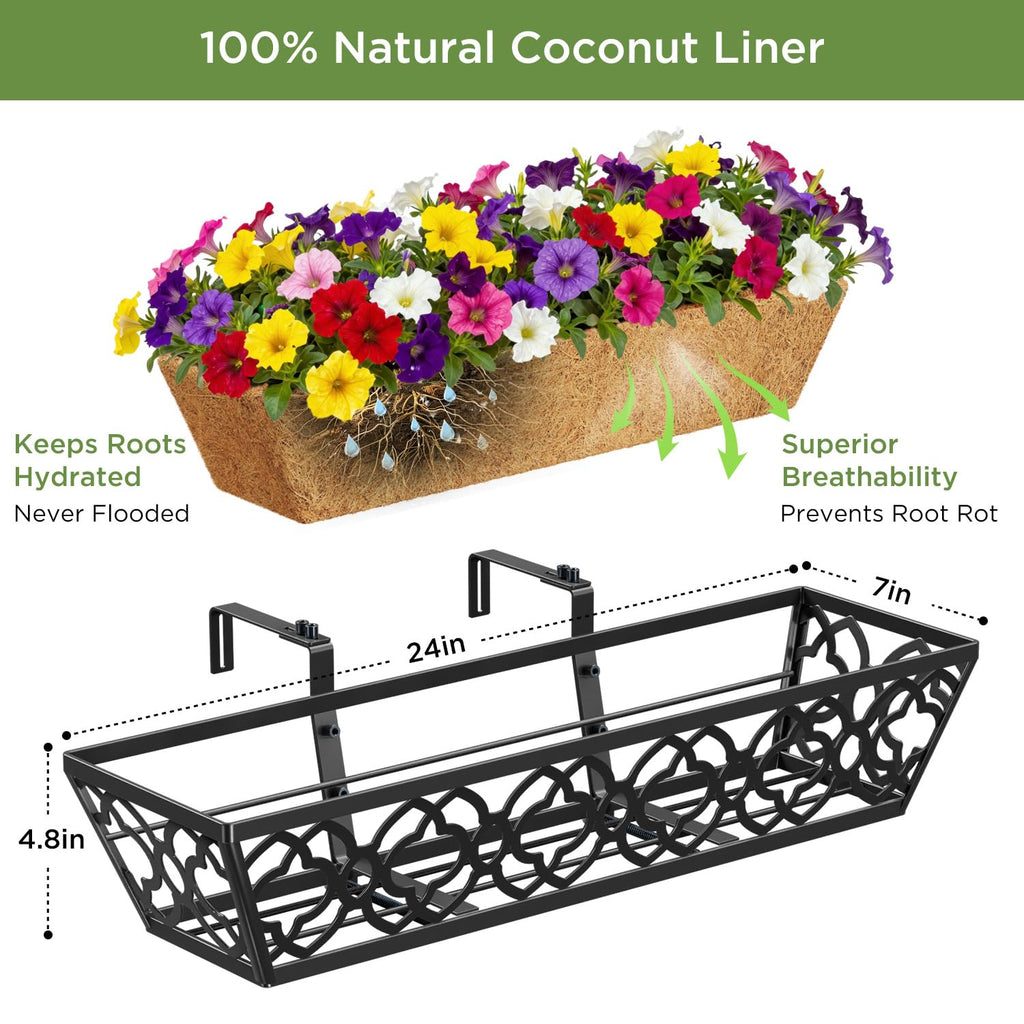Deck Railing Planter Boxes, Adjustable Balcony Planter for Outdoor Plants, Metal Railing Planter Box for Deck, Fence