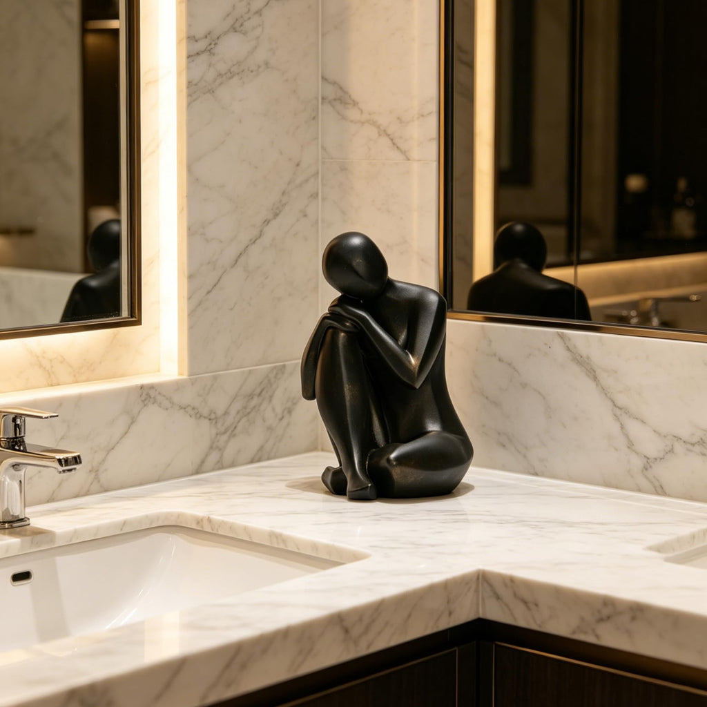 Thinker Statue Abstract Sculpture Decorative Objects Black 8 in