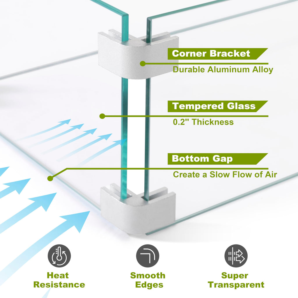 Tempered Glass Wind Guard for Rectangular Propane Fire Pit Table 28.7''*10.2''*5.5'' Inch, Durable Flame Guard Shield