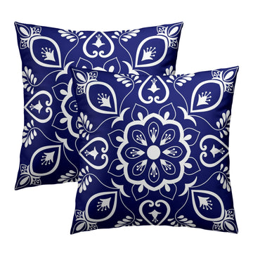 Mexican Talavera Throw Pillow Covers Blue Moroccan Square Pillowcases Cushion Cover 18x18 Inch for Room Sofa Chair