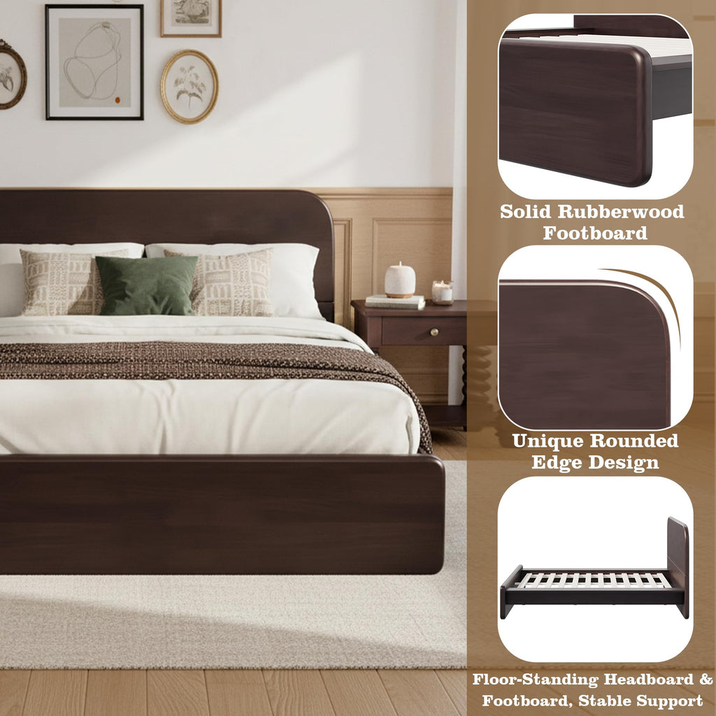 Queen Walnut Platform Bed with Rounded Headboard