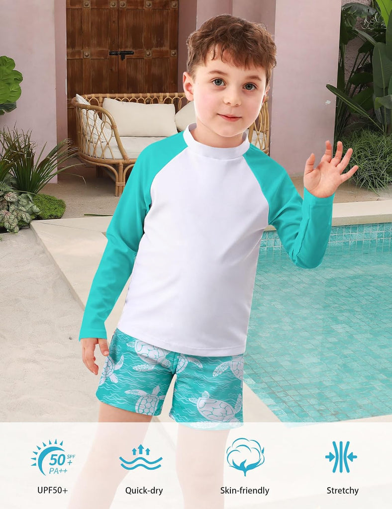 Boys Long Sleeve Rash Guard Swimsuit Pieces Bathing Suits Set