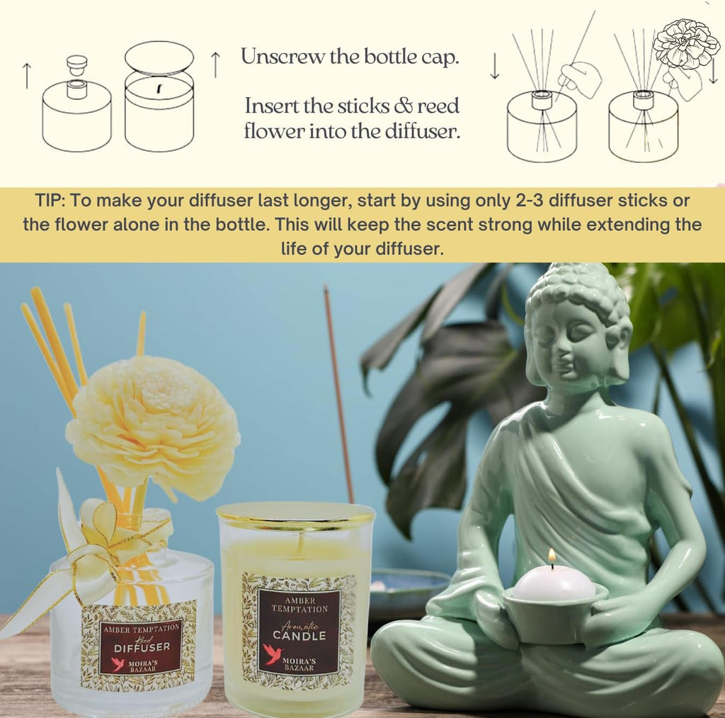 Elysian Essence Aromatherapy Gift Set - Luxury Candle and Flower Reed Diffuser - Perfect Scented Gift - Set of 2