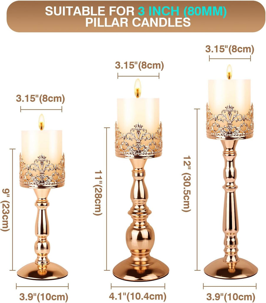 Candle Holders for Pillar Candles Set of 3 Gold Vintage Tall Candle Holders Decorative Large Table Centerpieces