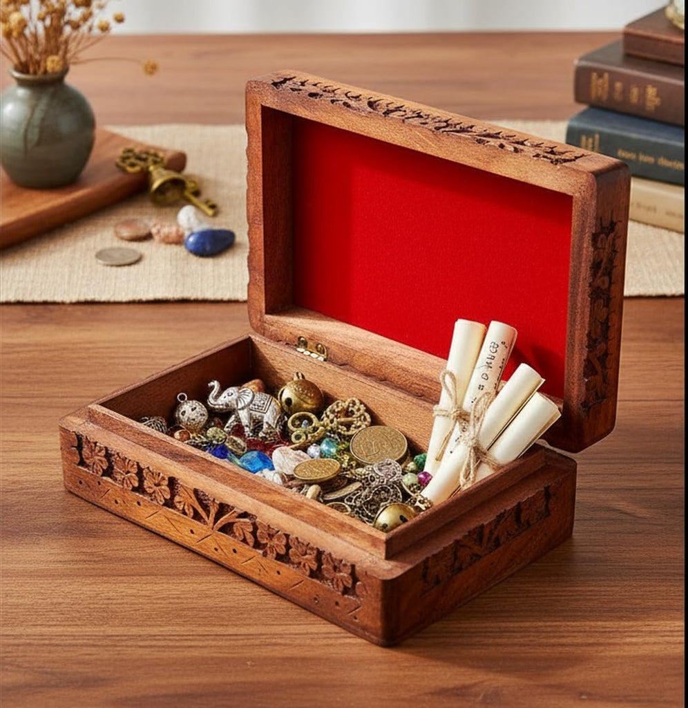 Handmade Wooden Jewelry & Keepsake Box, Decorative Storage Box, 8 x 5 Inch