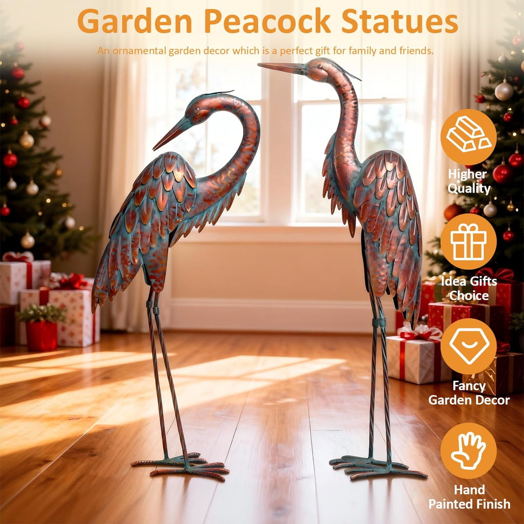 Outdoor Metal Heron Statues, Crane Sculptures for Garden Yard