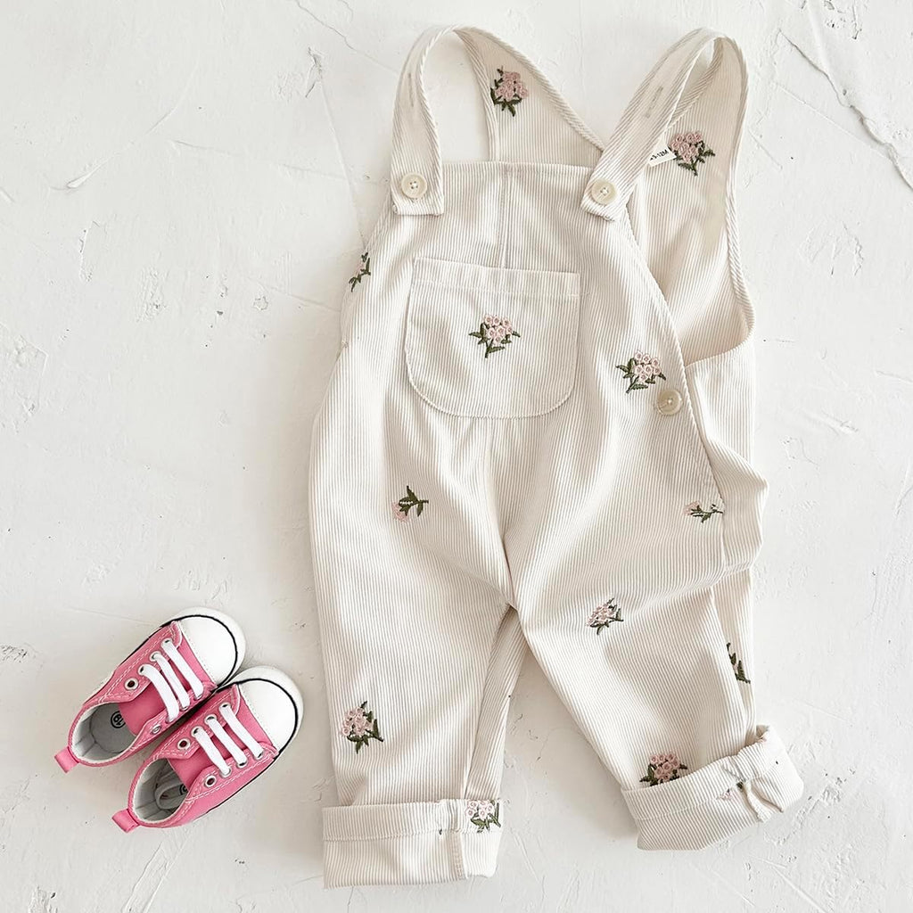 Baby Girl Overalls Corduroy with Floral Embroidery,Toddler Jumpsuit Romper,Soft Overall for Girls ( - )