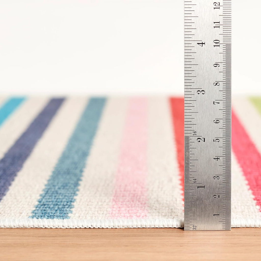 Rainbow Stripe Multicolor Striped Washable Rug