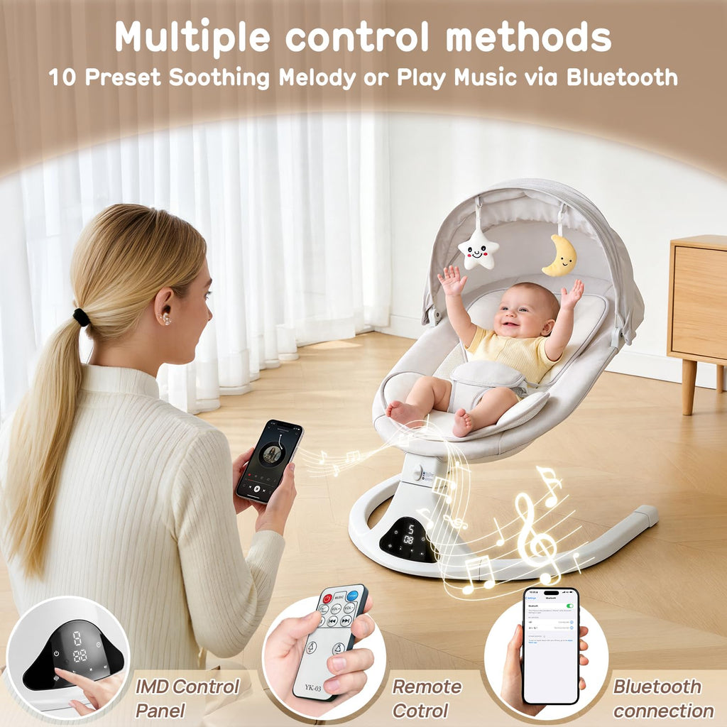 Electric Baby Swing with Remote Control,5 Speeds&Portable&Cozy(0,Grey)