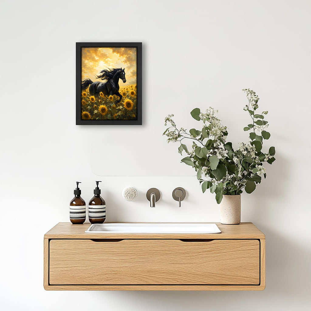 Country Horse Sunflower Decor Wall Art, Rustic Farmhouse Picture 16"x24"