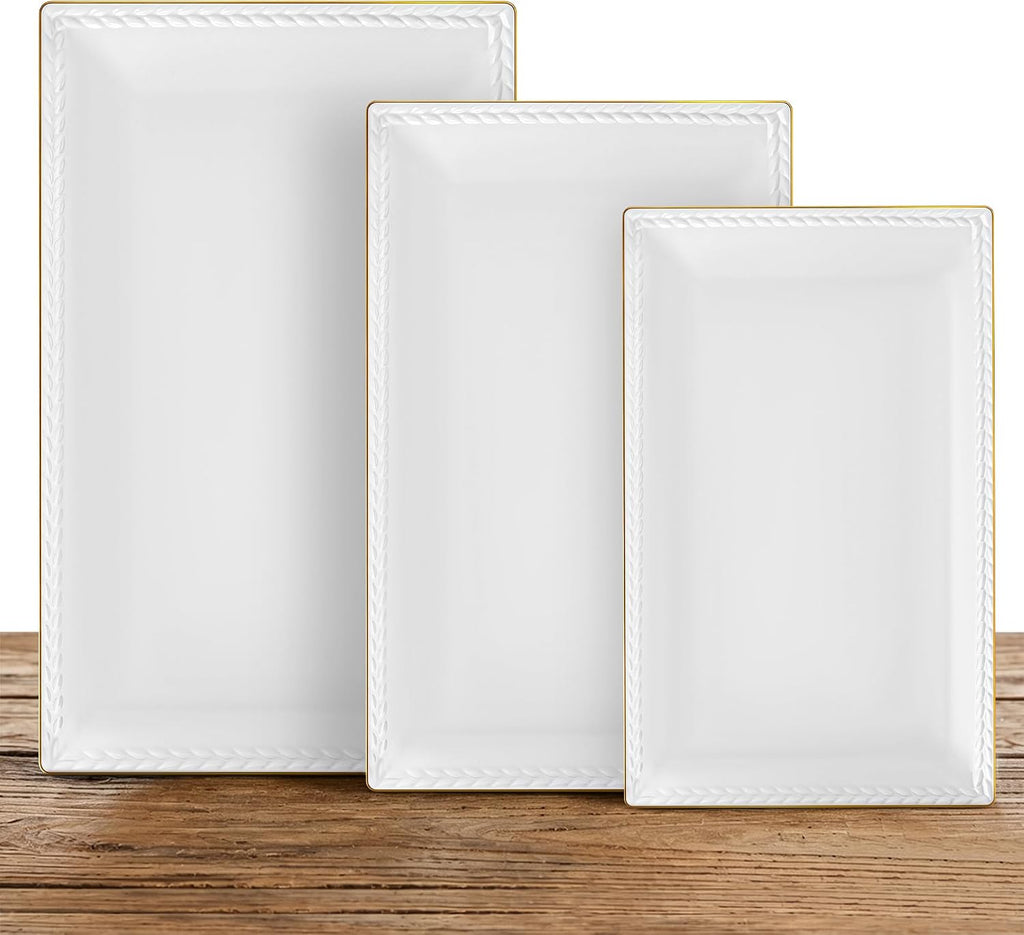 Ceramic Serving Platter Set | 16"/14"/12" Rectangular Serving Trays for Entertaining at Parties and Weddings | Oven