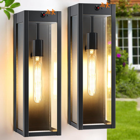 15.3" Large Motion Sensor Outdoor Wall Lights 2Pack, Dusk to Dawn Porch Lights Outdoor Wall Sconces,3 Lighting Modes Black Exterior Lighting Fixtures, Outside Lanterns for House Garage,None-Bulb A123-B0F6XYT5JD