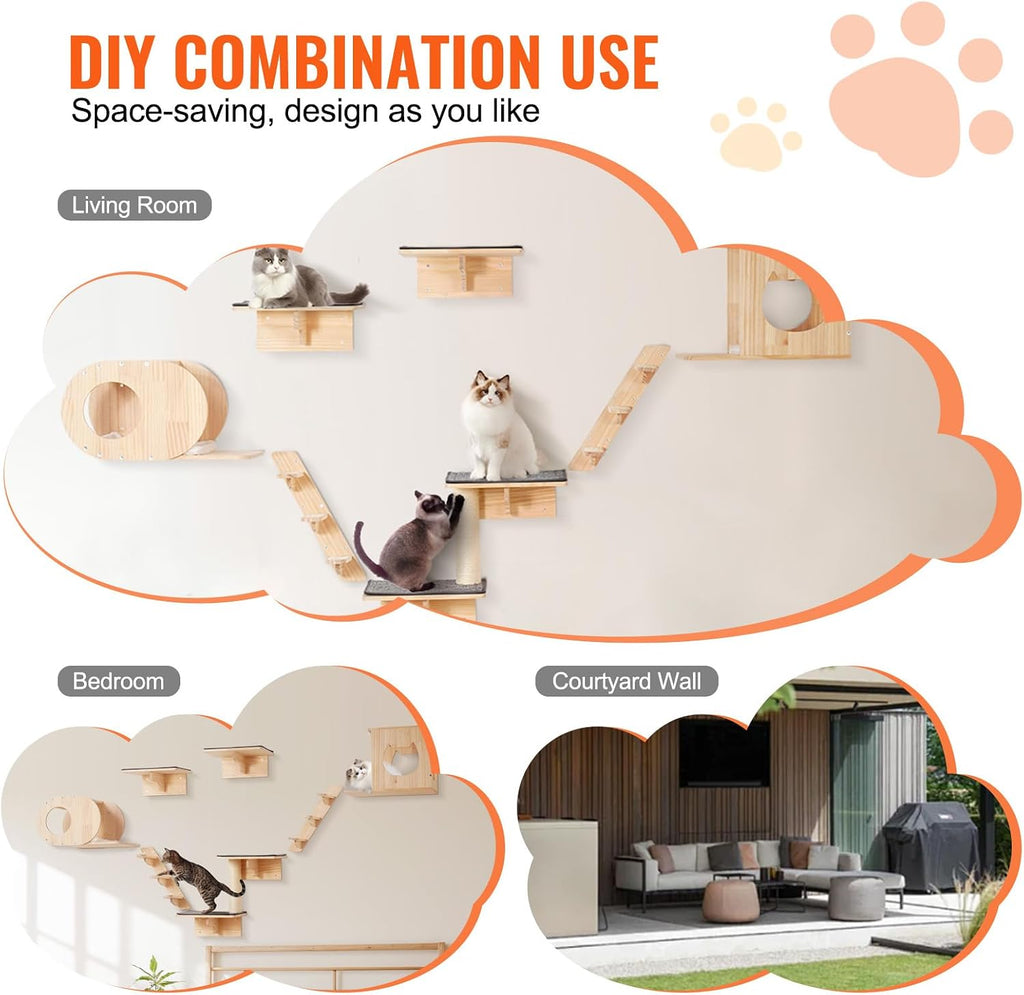 Wall Mounted Cat Shelves and Perches with Jumping Boards, Cat Beds, Hammocks & Tree, Up to 40 lbs for Sleeping