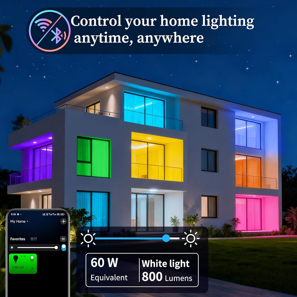 Smart Light Bulbs, Color Changing Smart Bulb Work with Alexa & Google Assistant, 2.4GHz WiFi Bluetooth LED Light