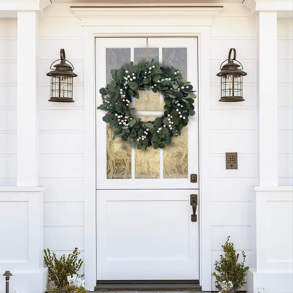 26 Inch Preserved Eucalyptus Wreath for Front Door, Real Touch & Natural Scent Everlasting Greenery, Farmhouse Rustic