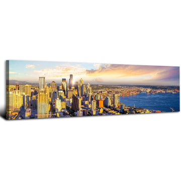 Seattle Skyline Wall Nature Sunset City Wall Decor Living Room Washington Cityscape Canvas Prints Modern Skyscraper