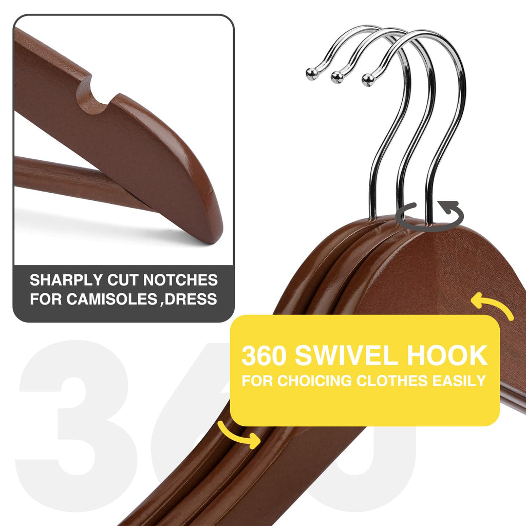 Wooden Hangers - 60 Pack - Clothes Hanger for Daily Used, Heavy Duty Wood Hangers with Precisely Cut Notches, Coat