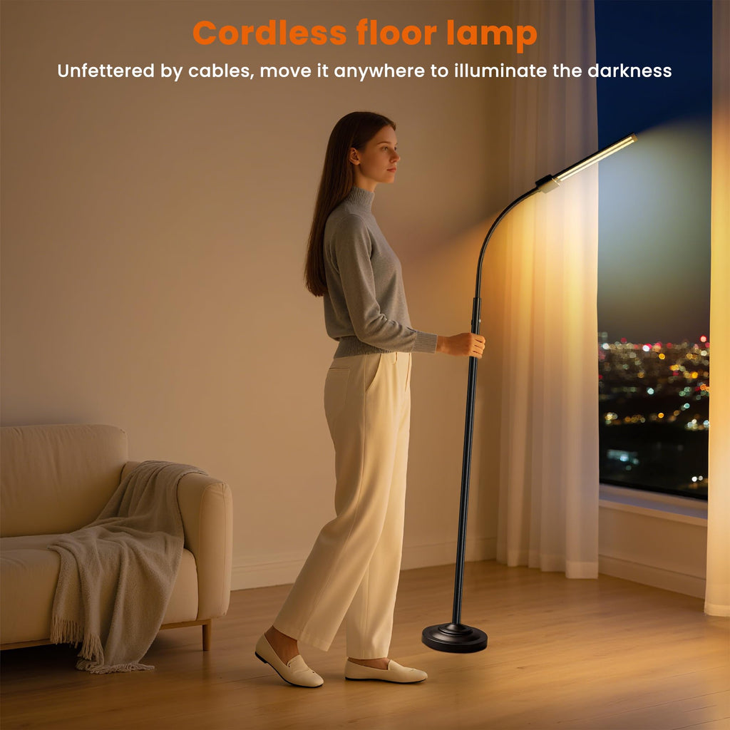 Cordless Floor Lamp Rechargeable LED Lamp with Dual Head, 15W, 7800mAh